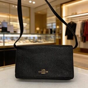 Coach Anna Foldover Crossbody Clutch in black pebble leather